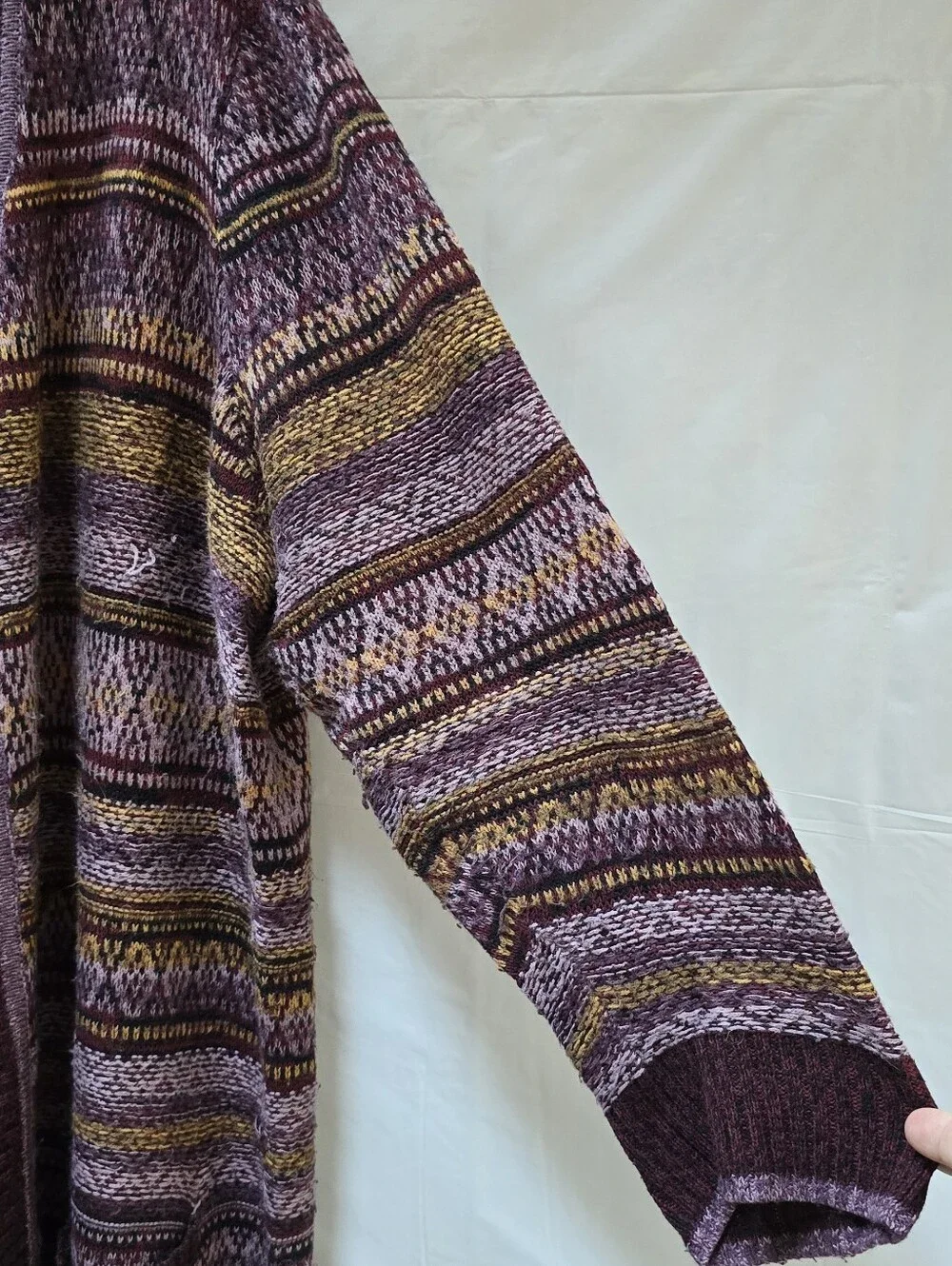 CJ Banks Fair Isle Open Front Cardigan Sweater 3X Burgundy Mustard Boho PlusSize
